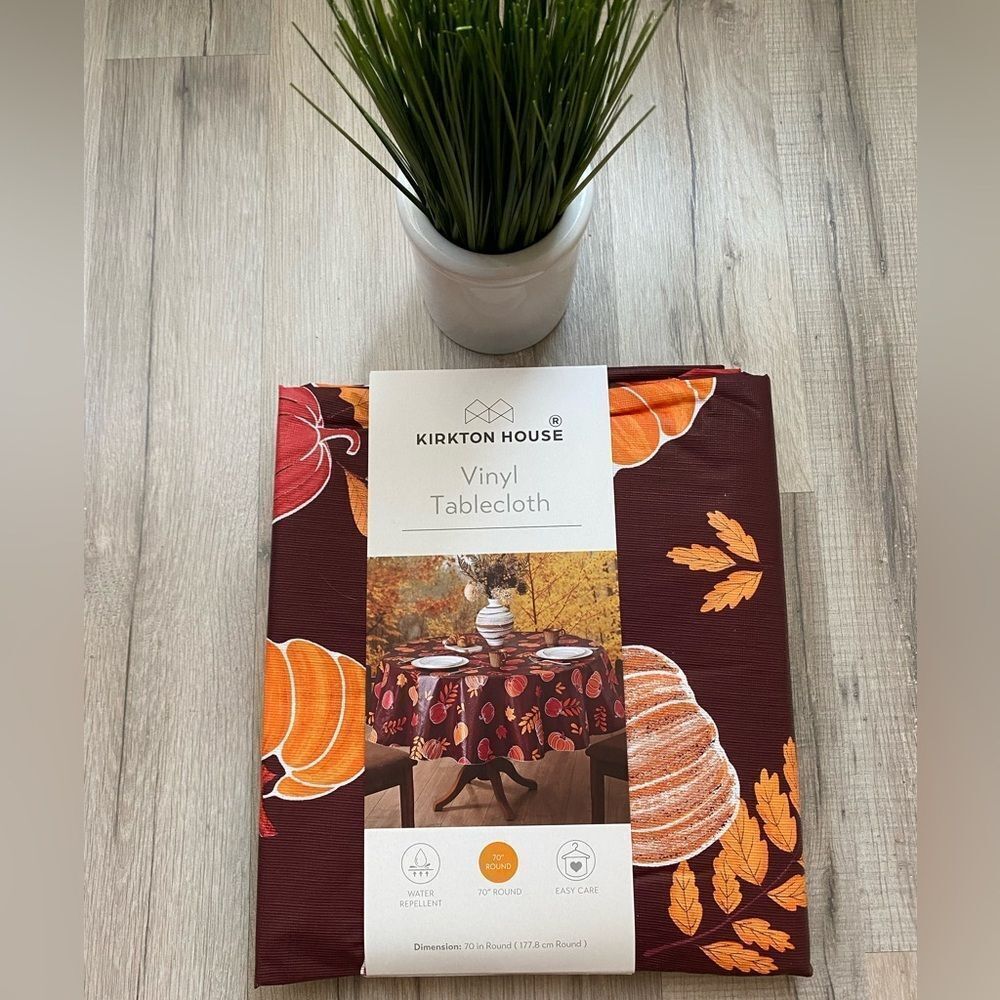 Kirkton House Vinyl 70” Round Tablecloth with Autumn Design